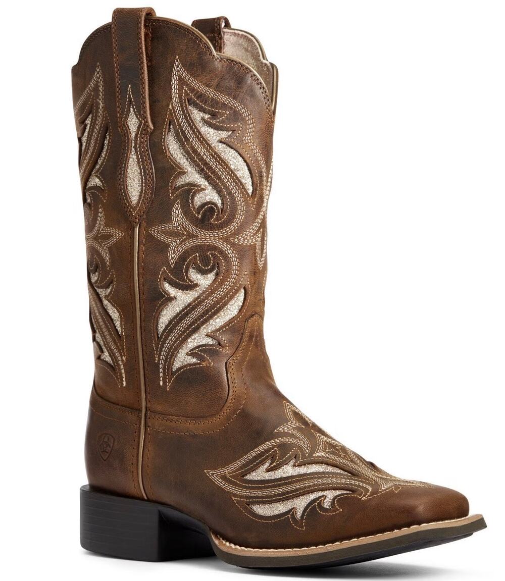 Ariat Round Up Bliss Sassy Brown Leather Boots Square Toe Size 5.5 M New